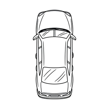 Top-down outline drawing of a car, simple line art illustration with a minimalist aesthetic.