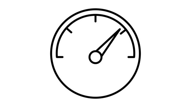 Performance Gauge Vector Icon with Editable Stroke, Minimalist Black Line Illustration of a Speedometer or Tachometer on White Background, Scalable Outline Graphic for Business and Technology.