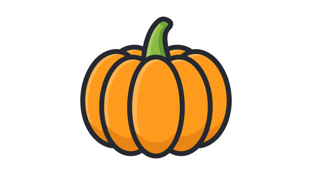 Small round orange pumpkin vector icon illustration with a green stem, modern flat design, minimalist hand-drawn style, scalable graphic isolated on a white background for autumn and Halloween.