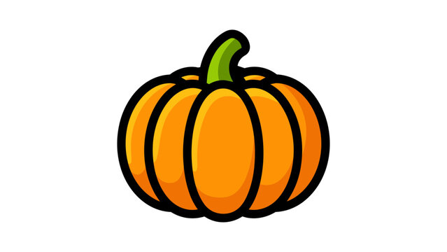 Small round orange pumpkin with a green stem, modern flat vector icon illustration isolated on white background, perfect for autumn, Halloween, Thanksgiving, harvest, and seasonal food designs.