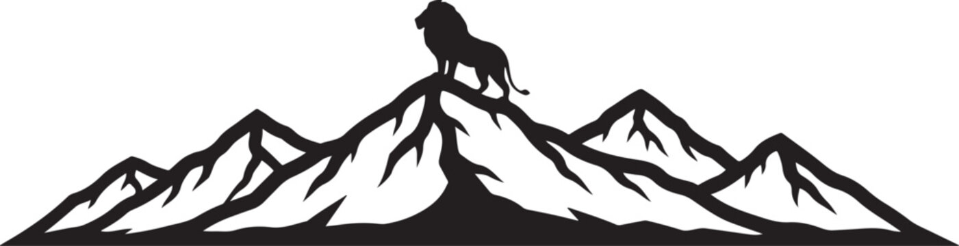 Mountain, wolf, peak, silhouette, vector, black and white, wilderness, landscape