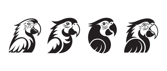 Macaw Head Illustrations. in Black and White, Perfect for Logo Design and Graphic Elements. © Safali