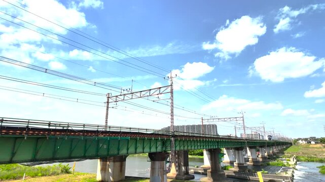 JR中央線・多摩川橋梁を走る　特急あずさ