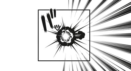 Manga style explosion effect with impact lines and frame. © Misha_Naila