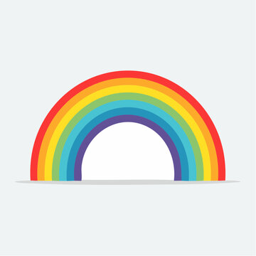 Bright and cheerful minimalist graphic design of a classic rainbow arch, featuring a vibrant color spectrum