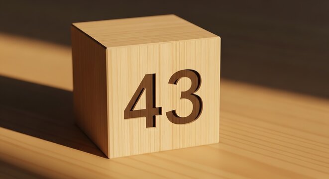 A single wooden block with the number forty three prominently displayed on its face