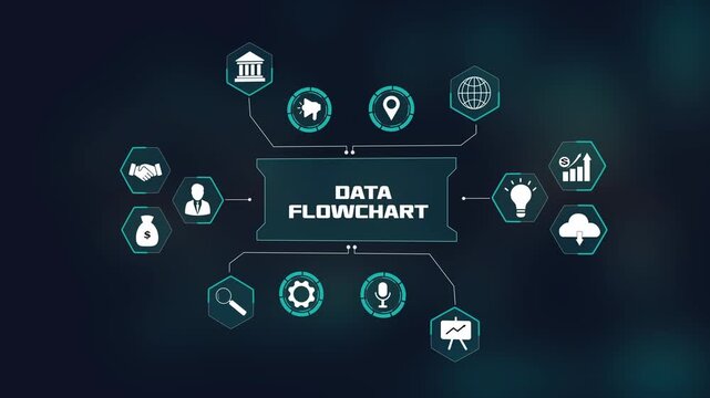 Comprehensive data flowchart analysis with futuristic digital HUD interface.