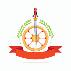 Fototapeta premium Traditional Musical Instrument with Laurel Wreath and Ribbon