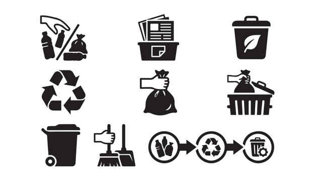 Recycling and waste sorting icon set with recycling environment sustainability