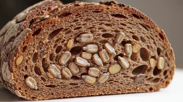Closeup of a delicious loaf of artisan bread with sunflower seeds.