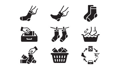 Obraz premium Laundry and sock care household icons with household footwear domestic
