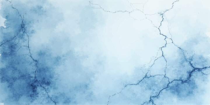 Abstract blue grunge wall texture features a vintage paper pattern blended with a light cloudy sky and retro summer sunlight for a weathered nature background