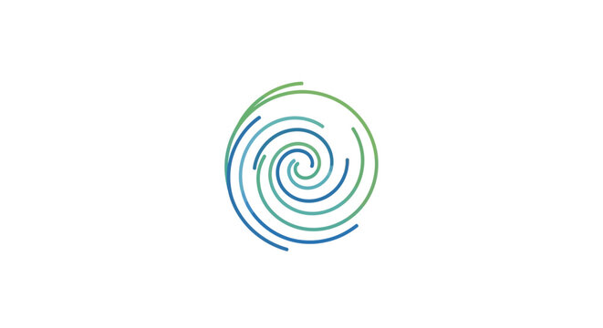 Minimalist abstract swirl logo icon in blue and green colors isolated on white background.