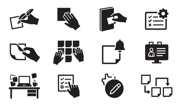 Business and office productivity icon set featuring document management tasks