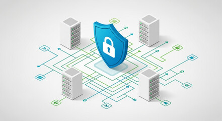 Digital Network Security Shield Protecting Servers Data. © Kosim