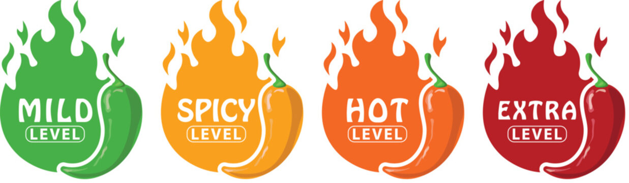 Red Chili Fire Icon. Chili spice level, spicy level, heat level, extra level label. Extra chili badge. Vector illustration.