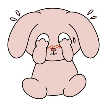 顔を覆って照れるウサギのキャラクター