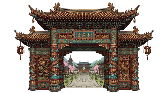 Dharmachakra Buddhist Wheel of Dharma Icon with Meditating Figure.