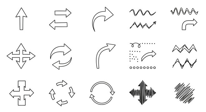 Collection of hand drawn sketchy arrows and directional icons.