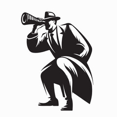 Naklejka premium Private Detective Looking Through Spyglass Logo Vector On White Background
