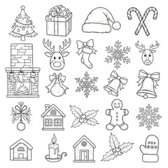 Naklejka premium Hand Drawn Christmas Icons Set Collection