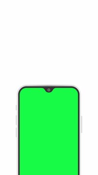 Smartphone with green screen isolated on white background.  Mobile phone mockup animation