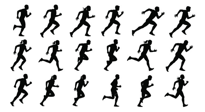 Running Silhouettes Collection: Men, Women, Athletes in Motion