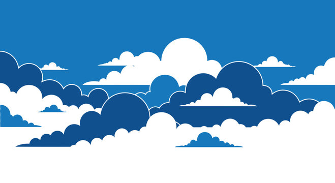 Abstract Blue Sky with Fluffy White and Dark Clouds - Digital Art