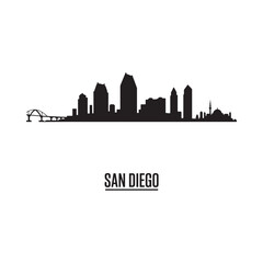 Fototapeta premium San Diego skyline silhouette with city name black on white