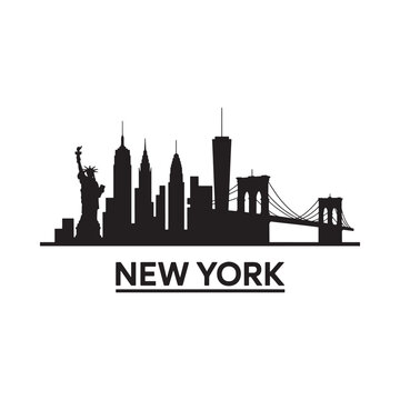 New York city skyline silhouette with text on white background