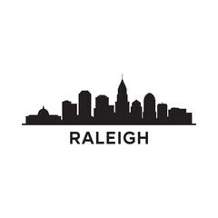 Fototapeta premium Raleigh Skyline Silhouette with City Name Black on White