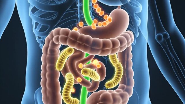 Medical Animation of Parasitic Worms in Human Digestive System