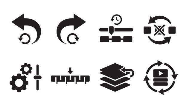 Set of digital workflow and media editing process icons with workflow, software