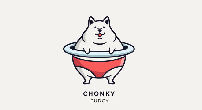Chonky Pudgy Dog in a Red Diaper and a Tub.