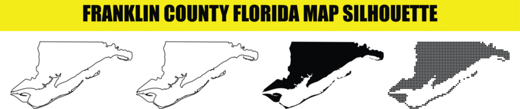 Franklin county florida map silhouette set, usa state territory map silhouette in black and white styles.