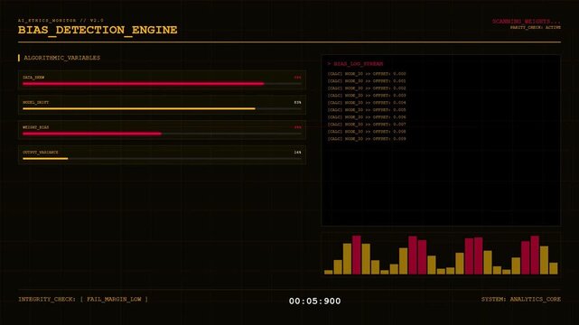 AI Ethics Monitor Bias Detection Digital Dashboard Interface.