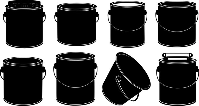 paint can silhouette, black and white silhouette, vector and illustration