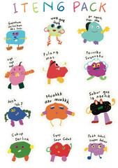 Colorful monster character sticker pack collection with various cute expressions and shapes © AndiniPutri