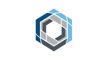 Fototapeta premium Abstract geometric logo design with blue, gray, and white elements.