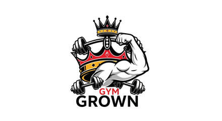 Fototapeta premium Gym Grown Logo Featuring Strong Arm with Crown and Dumbbells