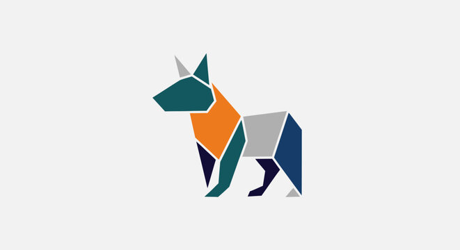 Geometric animal logo on white background, abstract low poly dog illustration.