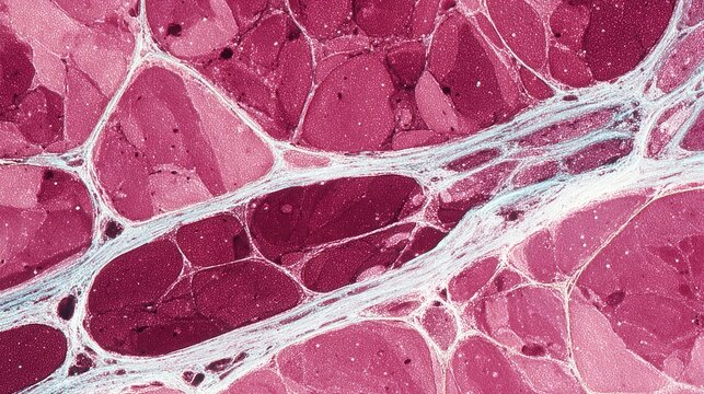 Microscopic View of Muscle Tissue Fibers and Connective Tissue.