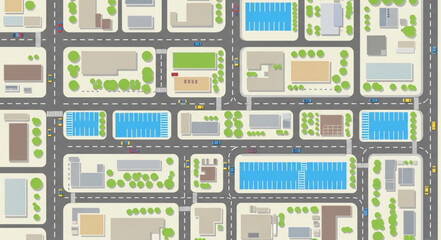 Aerial view of a city block with buildings and streets. © Sigaling Lin
