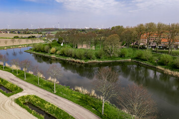 Obraz premium Brielle Bastion Park Aerial Sint Catharijnekerk Church Tower Historic Dutch Town Spring Netherlands