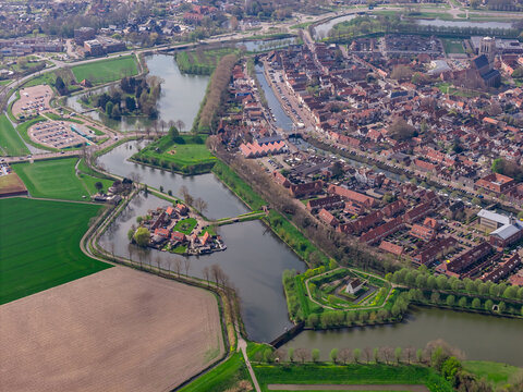 Brielle Moat Island Villa Aerial Southern Bastion Chapel Church Tower Netherlands South Holland Drone