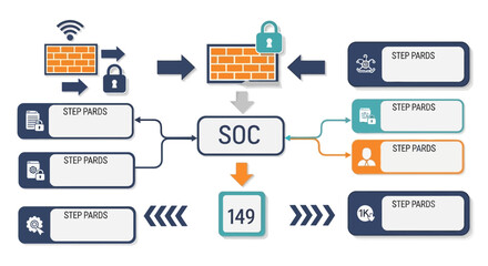 Fototapeta premium Network security illustration firewall soc and data flow diagram
