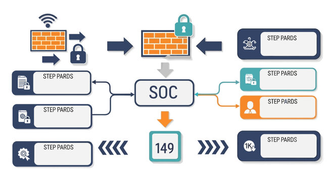 Network security illustration firewall soc and data flow diagram