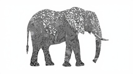 Fototapeta premium Abstract geometric elephant illustration with artistic triangle patterns in black and grey colors for modern creative graphic design and wildlife art isolated on white background