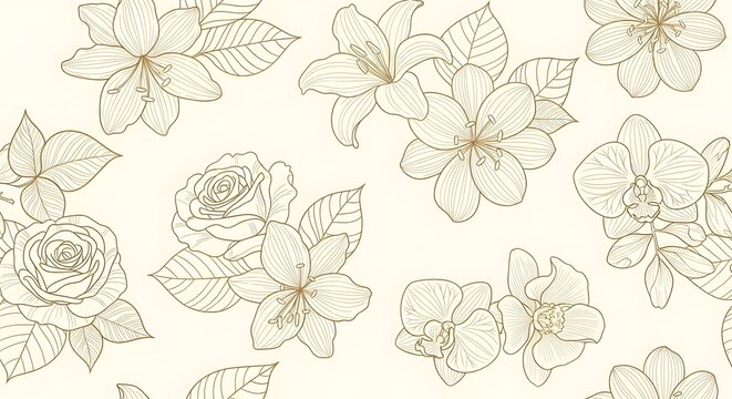 Elegant floral pattern with roses and flowers in light green