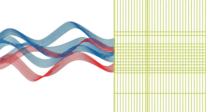 Colorful wavy lines and grid pattern.